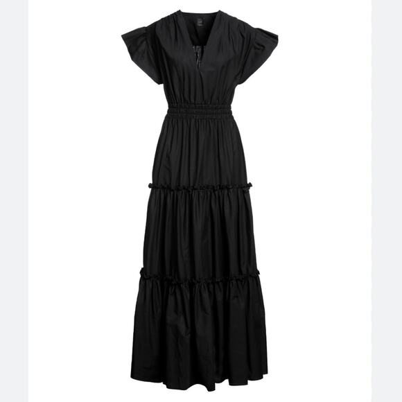 PINKO Black Flutter Sleeve Tiered Maxi Dress - Picture 1 of 9